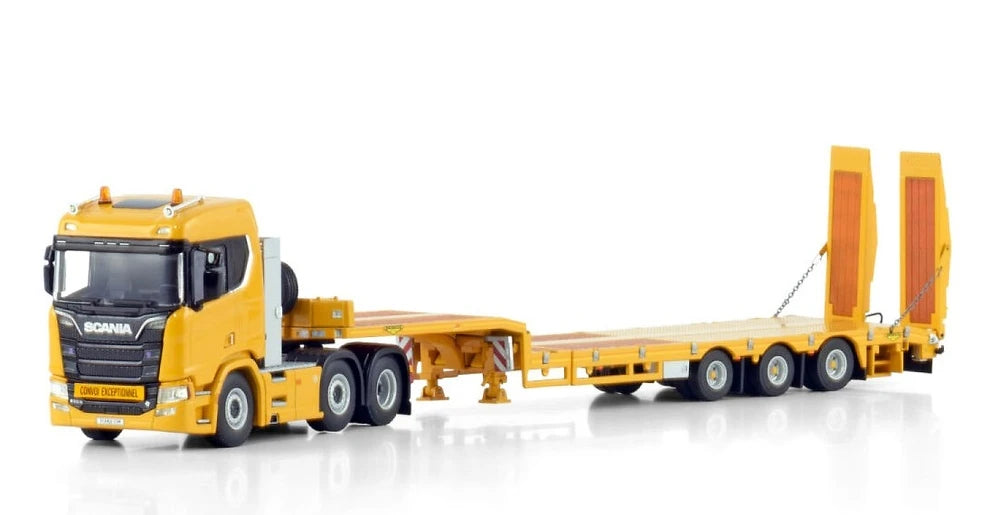 Scania R Normal Cr20N + flatbed trailer with ramps - Wsi Models 04-2208 1:50 scale