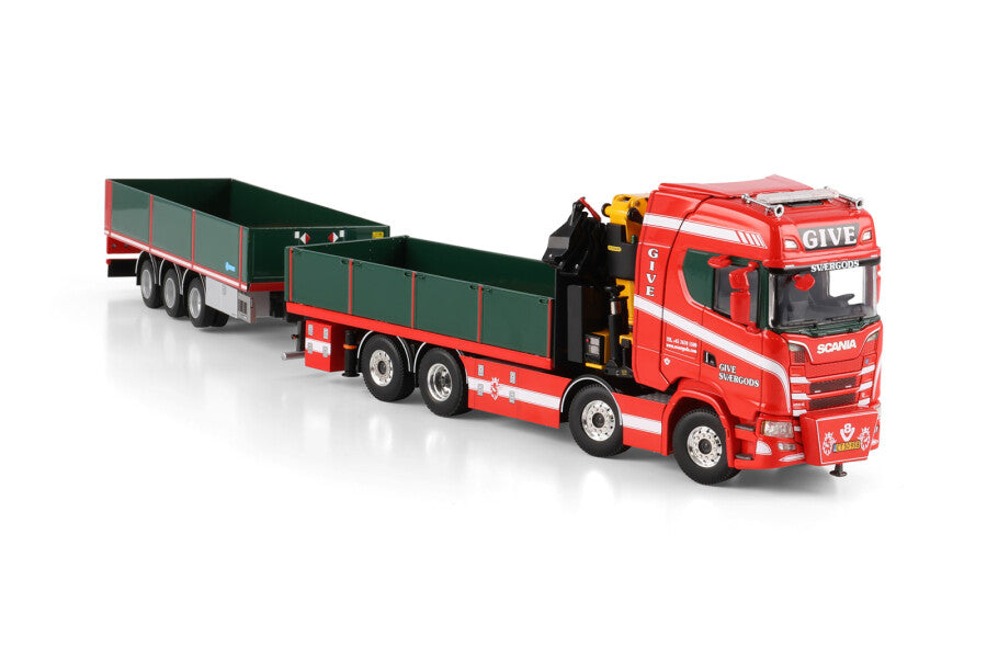 SCANIA S HIGHLINE CS20H RIGED FLATBED TRUCK 8X2 TAG AXLE FLATBED DRAWBAR TRAILER - 3 AXLE WITH PALFINGER PK 480 TEC