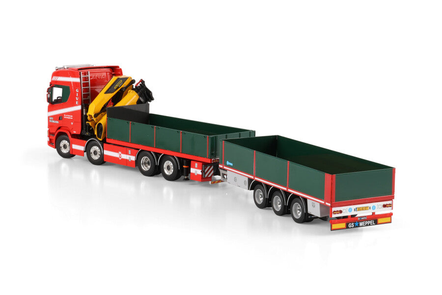 SCANIA S HIGHLINE CS20H RIGED FLATBED TRUCK 8X2 TAG AXLE FLATBED DRAWBAR TRAILER - 3 AXLE WITH PALFINGER PK 480 TEC